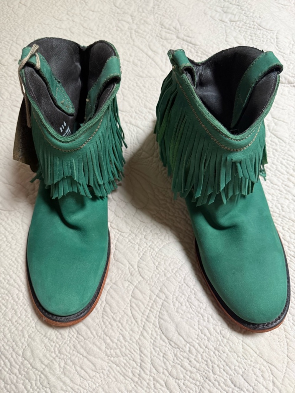 LIBERTY Black Green Suede Fringe Ankle Boots